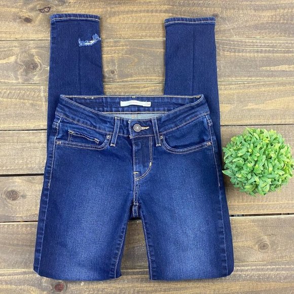 Levi's Denim - Levi's 711 Skinny Distressed Blue Jeans Women's Size 24 Dark Wash Low Rise
